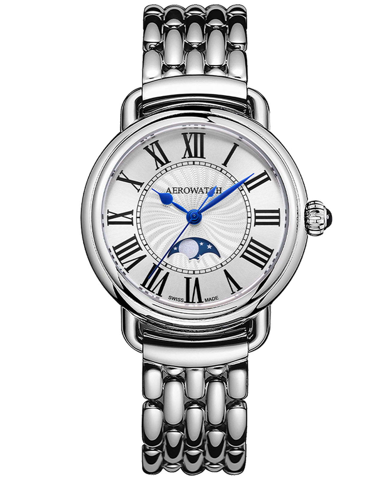 Aerowatch Aerowatch 1942 43960 AA03 M  43960 AA03 M кварцевые женские часы серебристый циферблат, браслет нержавеющая сталь — вид спереди